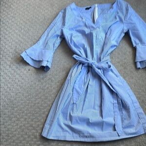 Blue and White Striped Dress with Belt